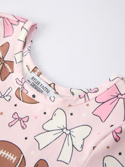 Girls Pink Dress with Football and Bow Print