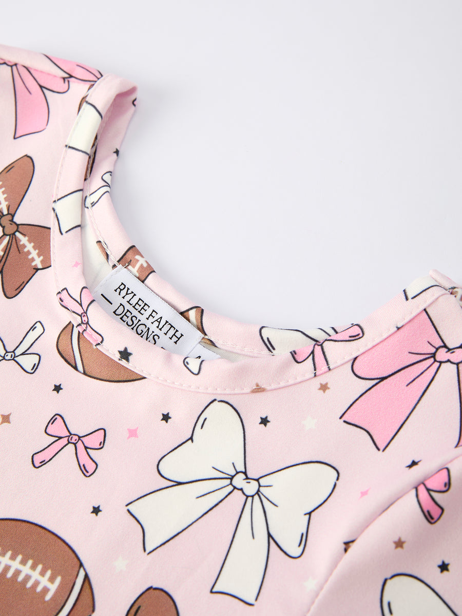 Girls Pink Dress with Football and Bow Print