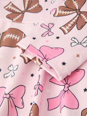 Girls Pink Dress with Football and Bow Print