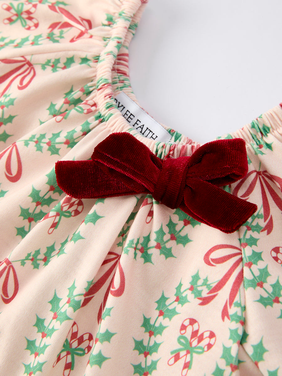 Christmas Wreath Print Baby Girls Romper Long Sleeve Holiday Outfit