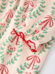 Christmas Wreath Print Baby Girls Romper Long Sleeve Holiday Outfit