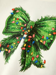 Mommy & Me Christmas Bow Print Girls Outfit with Green Furry Bell Bottoms