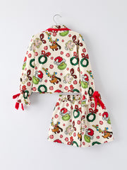 Christmas Wreath Character Print Girls Pajama Set
