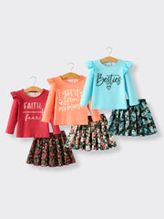 Autumn and Winter Plaid Floral Letter Girls Outfit 6-Piece Set