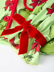 Green Christmas  Character Bow Print Girls Pajama Set