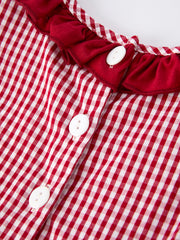 Roll Tide Embroidery Gingham Girl Dress with Red Bow