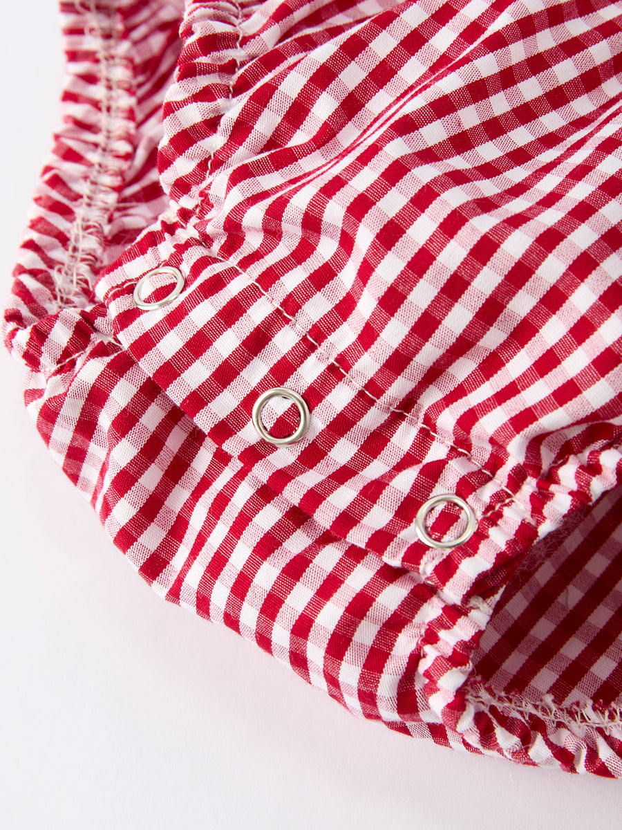 Roll Tide Embroidery Gingham Baby Girl Romper with Red Bow