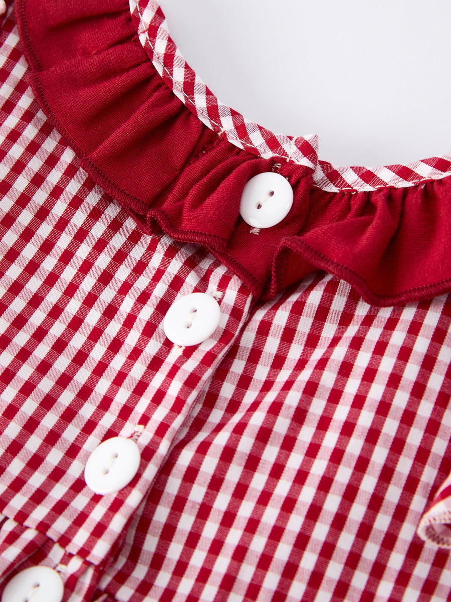 Roll Tide Embroidery Gingham Baby Girl Romper with Red Bow