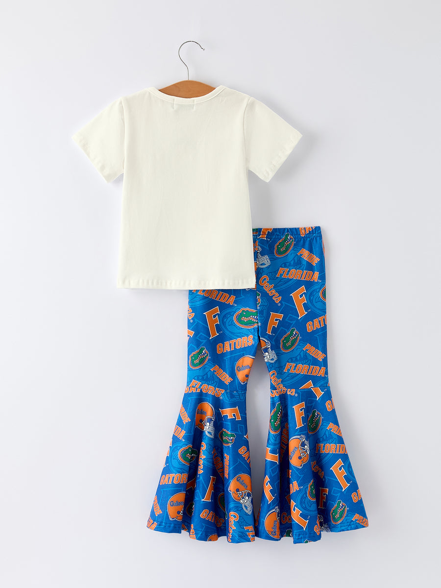 Girls Sports Style Outfit with Football Bell Bottoms and Letter Print Top