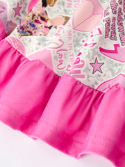Pink TS Print Ruffle Girls' Long Sleeve Christmas Dress