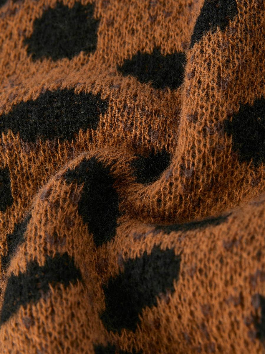 Mommy and Me Leopard Sweater Cardigan with Black Ribbon Bows
