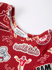 Girls Football Print Long Sleeve Dress Patch Pocket
