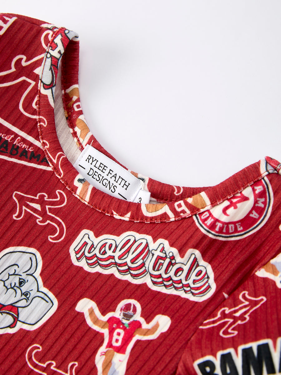 Girls Football Print Long Sleeve Dress Patch Pocket