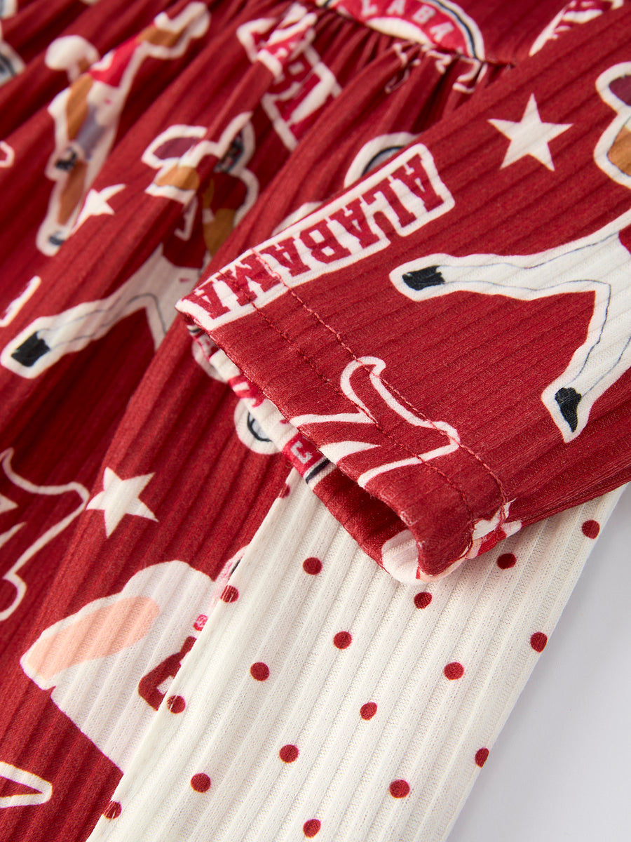 Girls Football Print Long Sleeve Dress Patch Pocket
