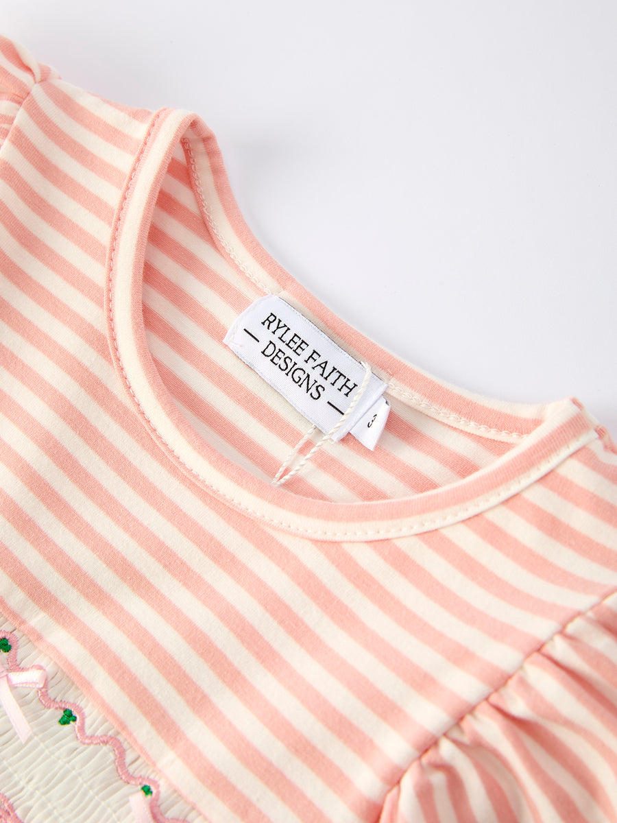 Christmas Tree Smocked Embroidery Stripe Baby Girls Dress