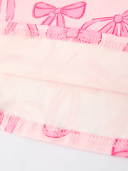 Girls Pink Dress with Bow Pattern - Cute Short Sleeve Outfit