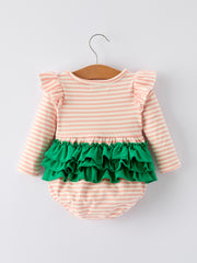 Christmas Tree Smocked Embroidery Stripe Baby Girls Romper