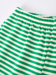 Christmas Tree Smocked Embroidery Green Stripe Boy Set
