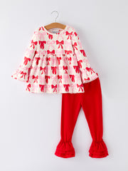 Baby Girls Valentine’s Bow Print Long Sleeve Ruffle Set