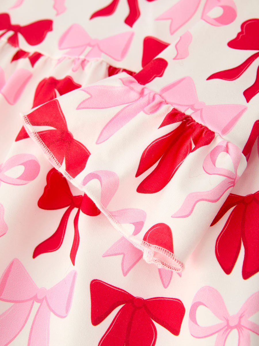 Baby Girls Valentine’s Bow Print Long Sleeve Ruffle Set