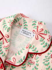 Christmas Long Sleeve Pajama Set with Red Cuffs and Festive Pattern