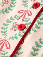 Christmas Long Sleeve Pajama Set with Red Cuffs and Festive Pattern