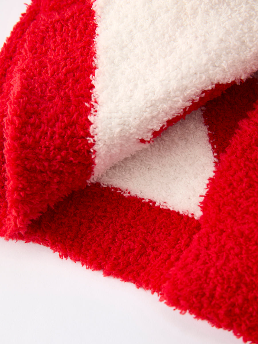 Valentine’s Day Girls Red Heart Pattern Fuzzy Knit Cardigan with Front Pockets