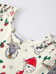 Christmas Girls Long Sleeve Dress with Character& Reindeer Print