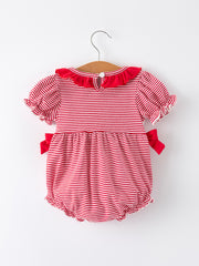 Holiday Baby Girls Romper with Embroidered Christmas Lights and Red Bow Details