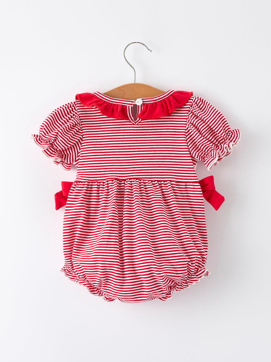 Holiday Baby Girls Romper with Embroidered Christmas Lights and Red Bow Details
