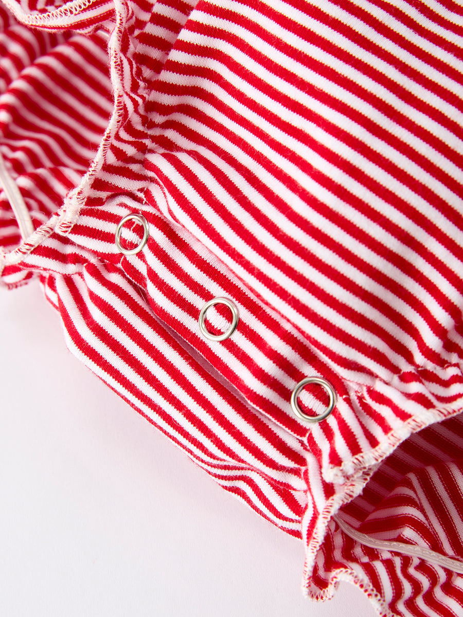 Holiday Baby Girls Romper with Embroidered Christmas Lights and Red Bow Details