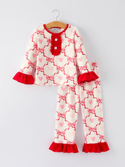 Valentine’s Day Girl Set with Heart Print and Red Ruffle Details