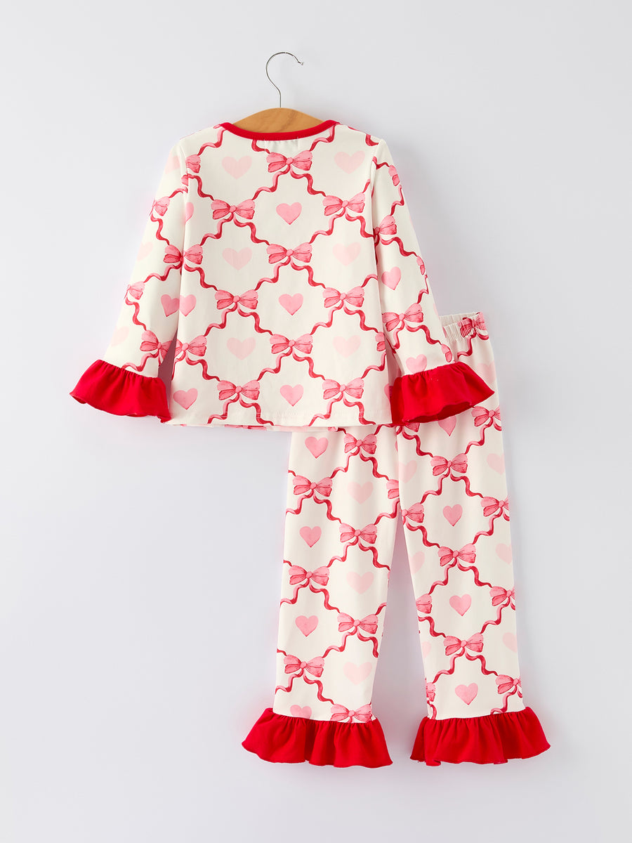 Valentine’s Day Girl Set with Heart Print and Red Ruffle Details