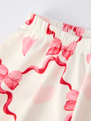 Valentine’s Day Girl Set with Heart Print and Red Ruffle Details