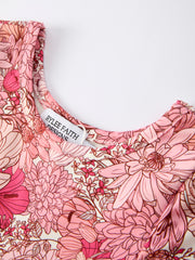 Fall Sweet Floral Pattern Dress with Pockets and Ruffle Hem for Girls