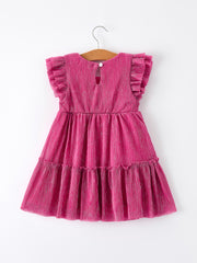 Girls Pink Bow Print Short Sleeve Dress