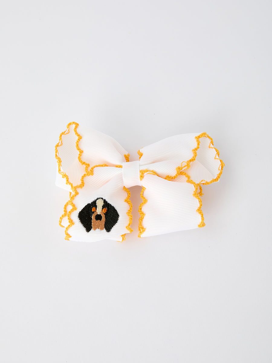 Dog Embroidered Bow Hair Clip – Cute Kids Hair Accessory 4 Inch Hairpin