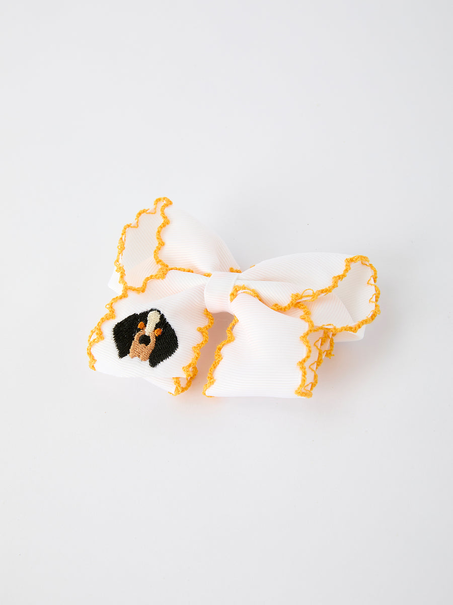 Dog Embroidered Bow Hair Clip – Cute Kids Hair Accessory 4 Inch Hairpin
