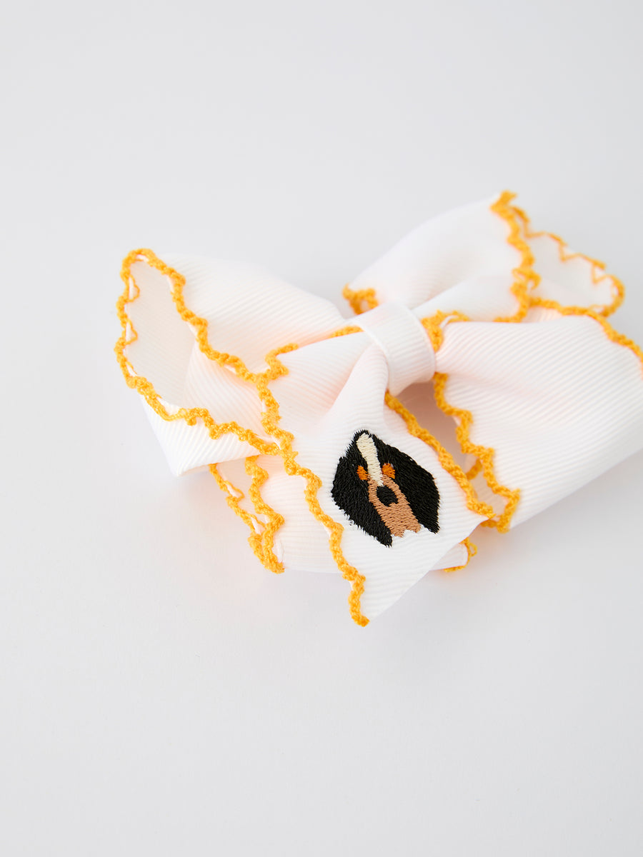 Dog Embroidered Bow Hair Clip – Cute Kids Hair Accessory 4 Inch Hairpin
