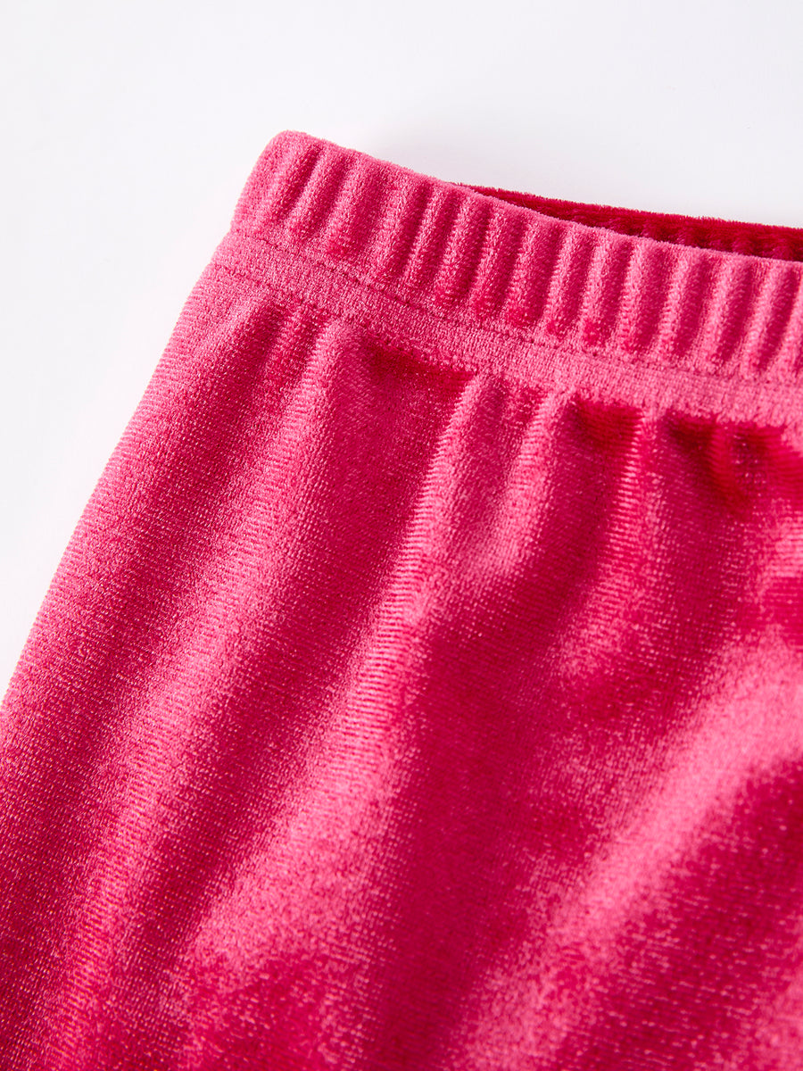 Girls Christmas Outfit – Pink “Santa Baby” Ruffle Sweatshirt & Velvet Bell-Bottom Pants Set