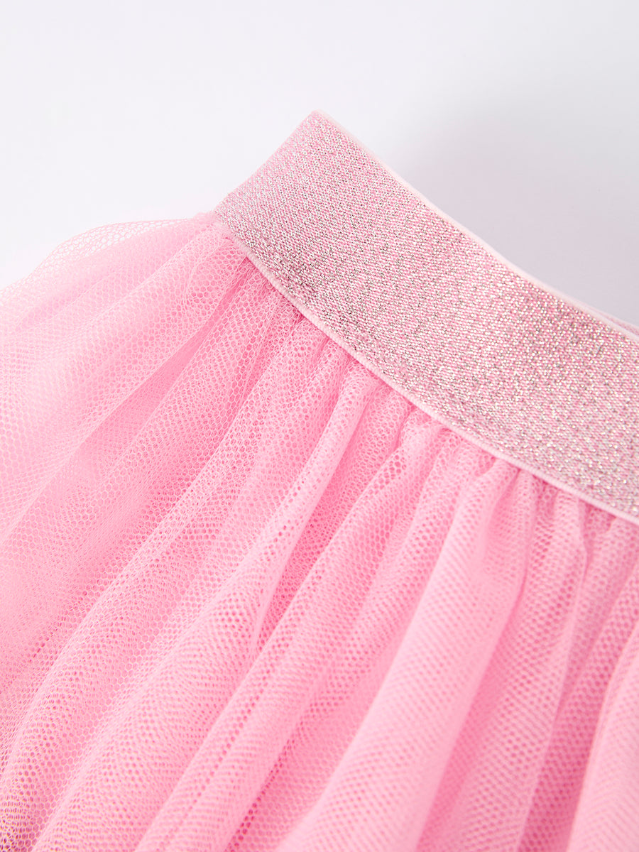 Girls Christmas Tutu Skirt – Pink Mesh with Gingerbread & Candy Applique
