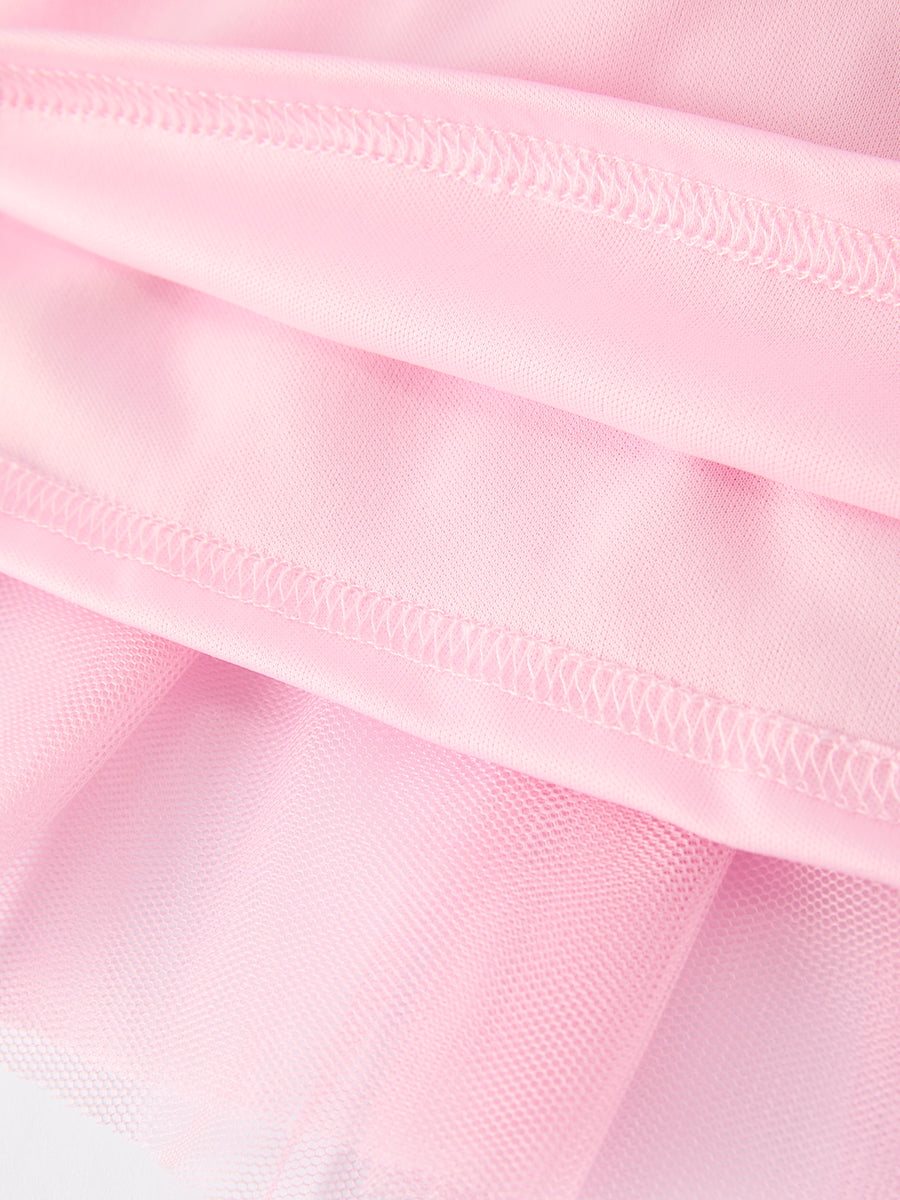 Girls Christmas Tutu Skirt – Pink Mesh with Gingerbread & Candy Applique