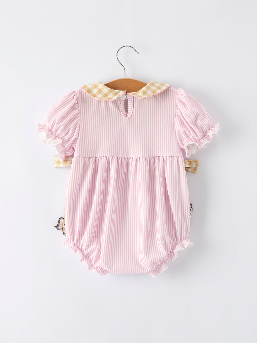 Farm Horse Bow Baby Girls Romper – Pink Plaid