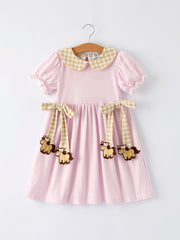 Farm Horse Bow Girls Dress – Pink Stripes