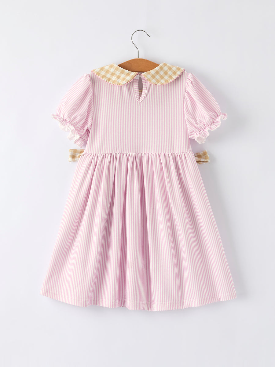 Farm Horse Bow Girls Dress – Pink Stripes