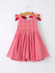 Valentine’s Day Red Plaid Heart Applique Dress with Bows – Toddler Girls Outfit
