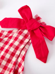 Valentine’s Day Red Plaid Heart Applique Dress with Bows – Toddler Girls Outfit