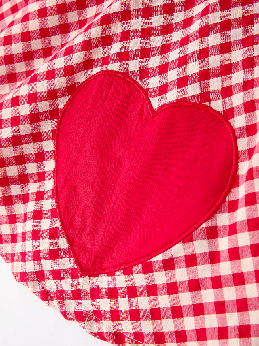 Valentine’s Day Red Plaid Heart Applique Dress with Bows – Toddler Girls Outfit