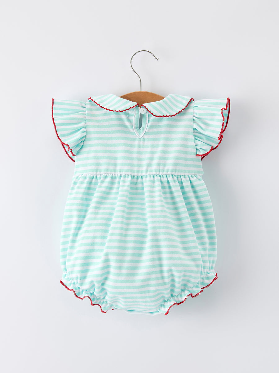 Striped Casual Outfit with Baseball Bow Applique Lapel Girls Romper