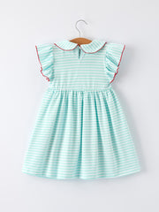 Striped Casual Outfit with Bow Applique Lapel Girls Dress